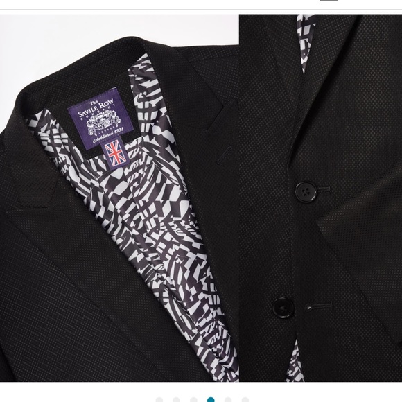 Savile Row Co Slim Fit Peak Lapel Micro Check Blazer - Picture 3 of 8